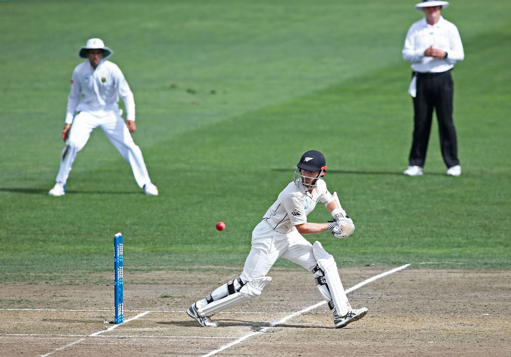 New Zealand skipper Kane Williamson in action against South Africa during their test in in...