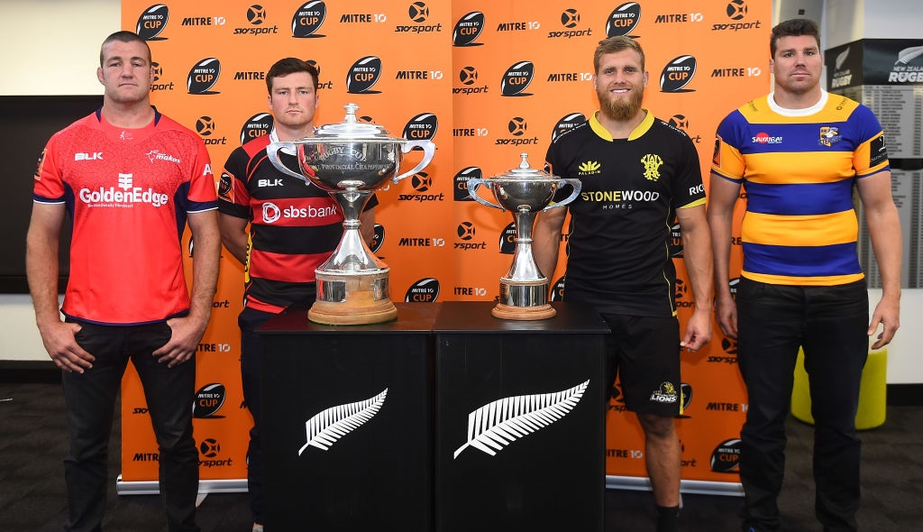 The four captains to feature in the Mitre 10 Cup finals (from left) Tasman's Alex Ainley,...
