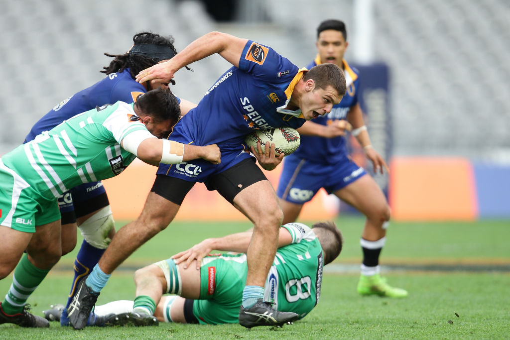 Dillon Hunt on the charge for Otago against Manawatu in Dunedin in September. Photo Getty