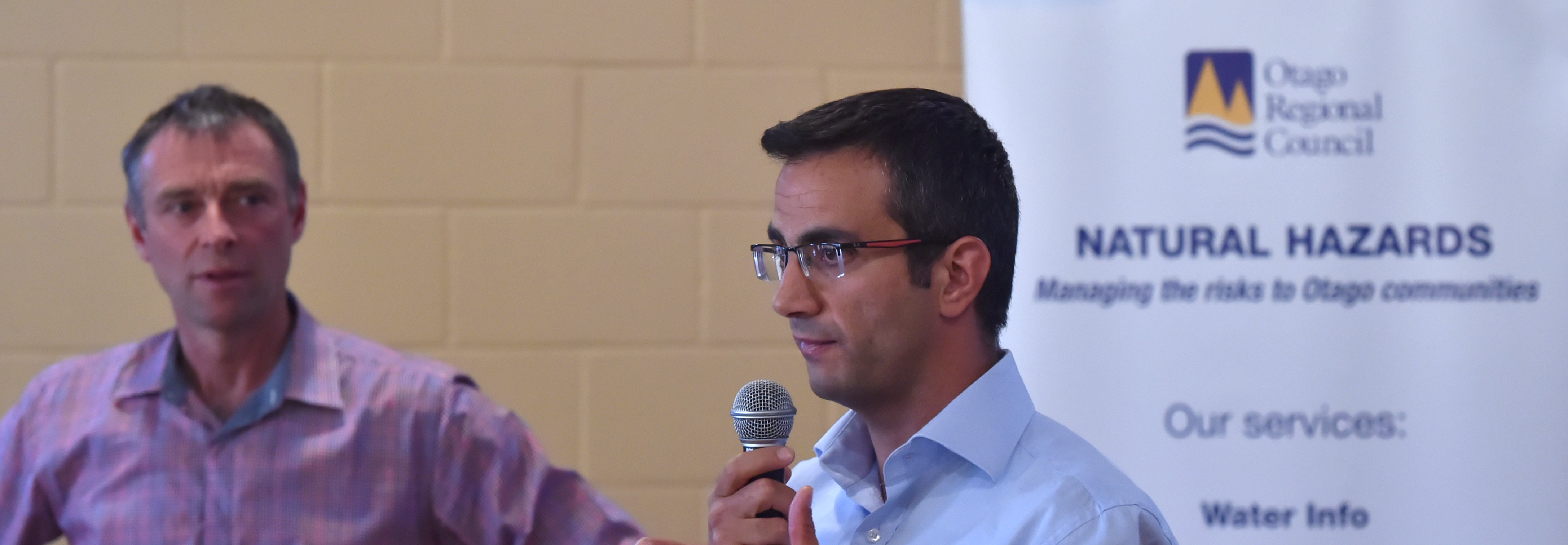 Otago Regional Council chairman Stephen Woodhead (left) and ORC natural hazards manager Jean-Luc...
