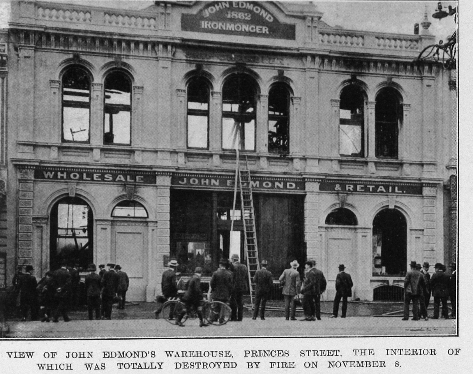 The frontage of John Edmond's warehouse, the interior of which was destroyed by fire on November...