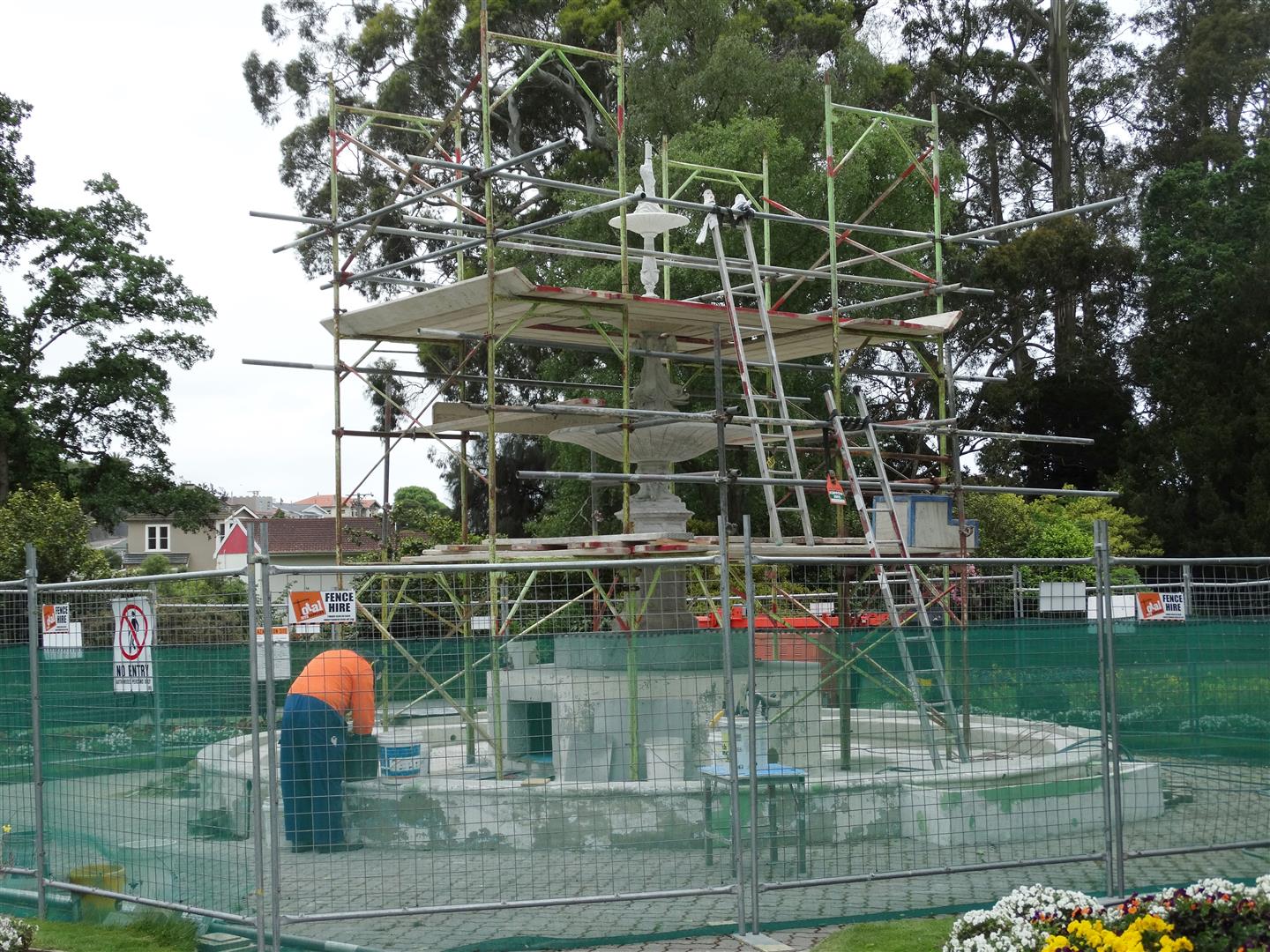 Work to restore Craig Fountain, in the Oamaru Public Gardens, is scheduled to be completed by the end of next week. Photo: Daniel Birchfield