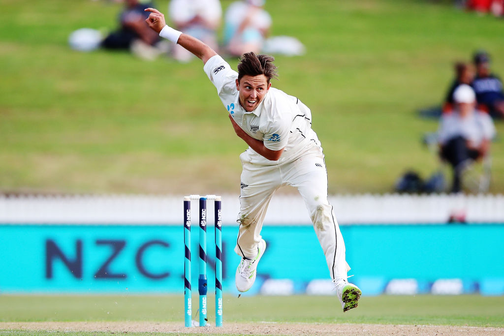 Trent Boult took two wickets to end the West indies' first innings this morning. Photo Getty