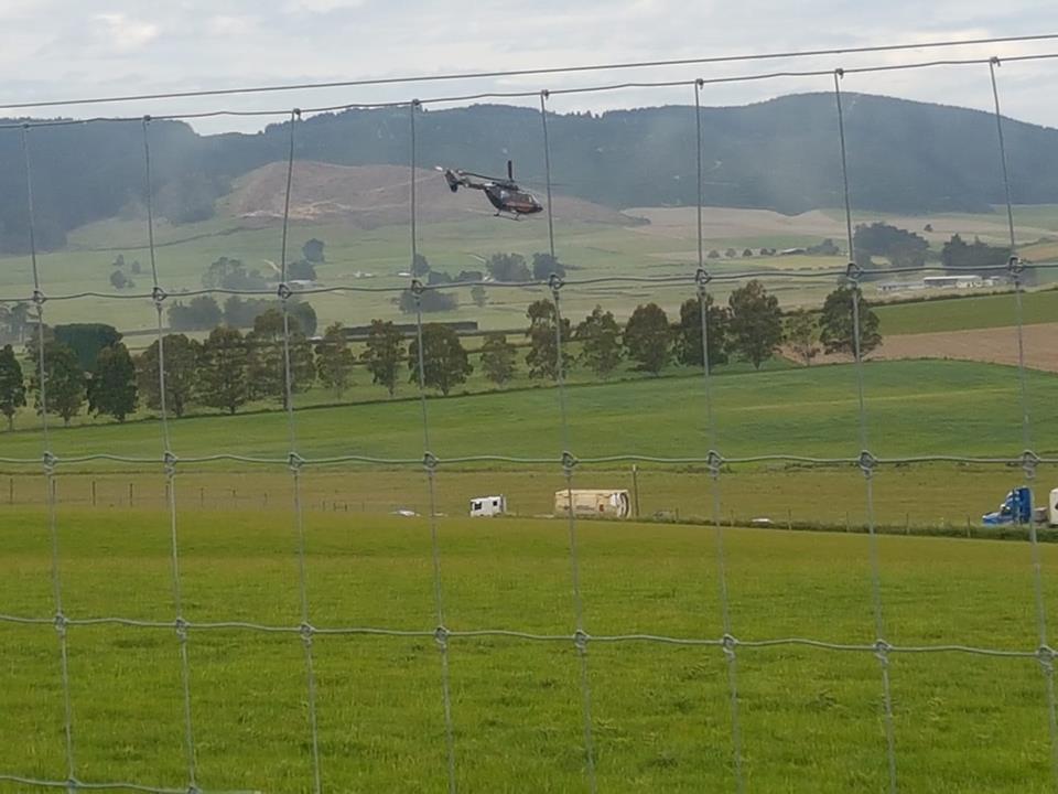 A helicopter transports a patient from the scene of a crash near Milton this afternoon. Photo:...