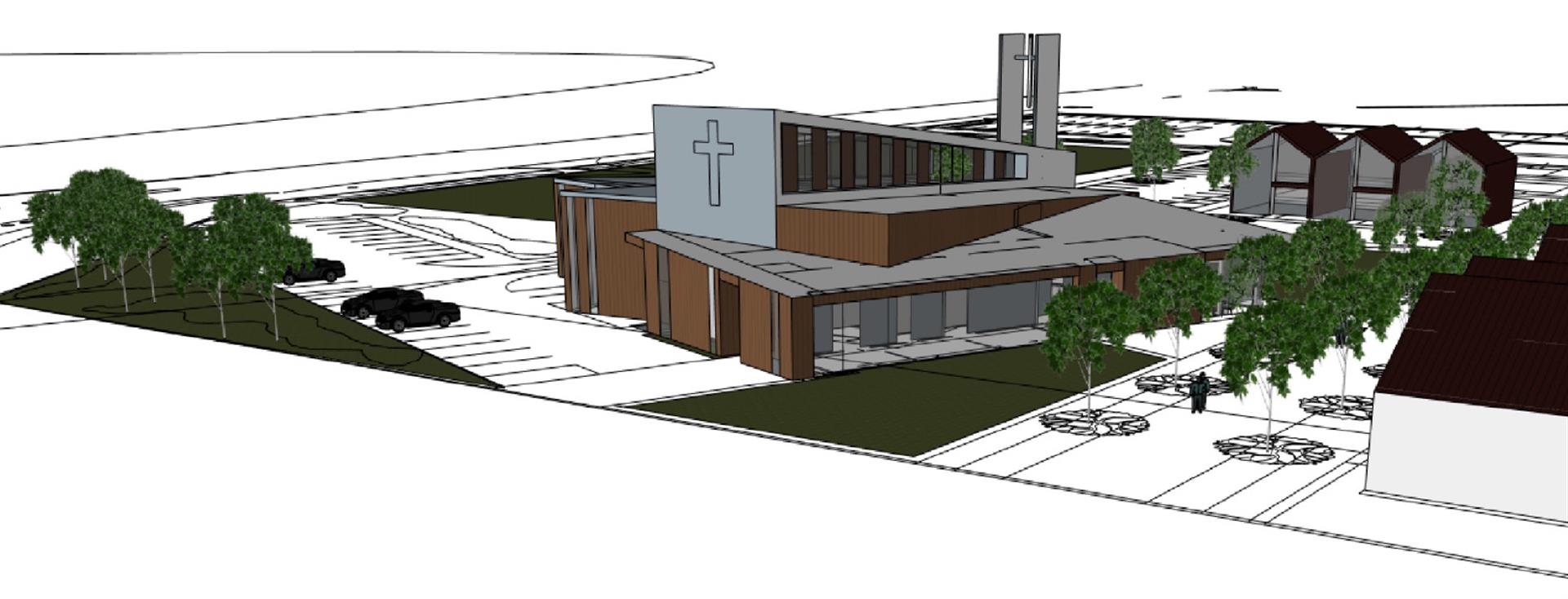 A drawing of the proposed Wakatipu Community Presbyterian Church at Frankton. Graphic: Enviroark Architects