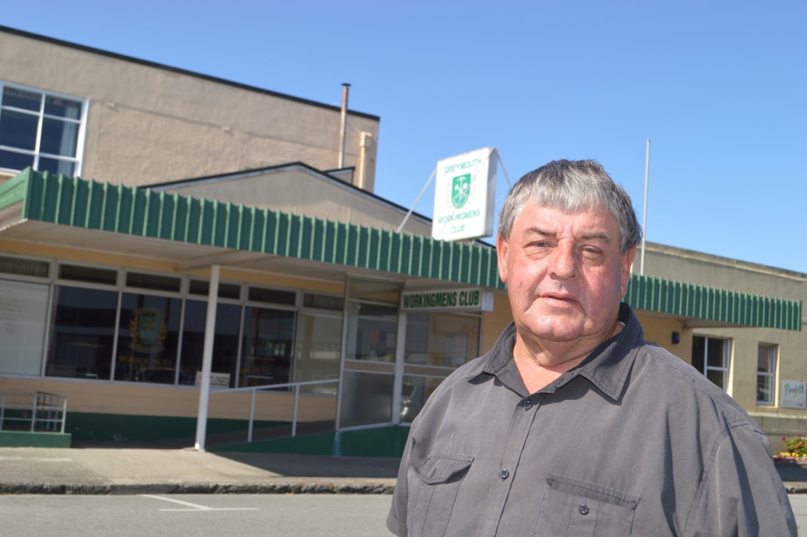 President Les Thomas outside the club this morning. Photo: Greymouth Star