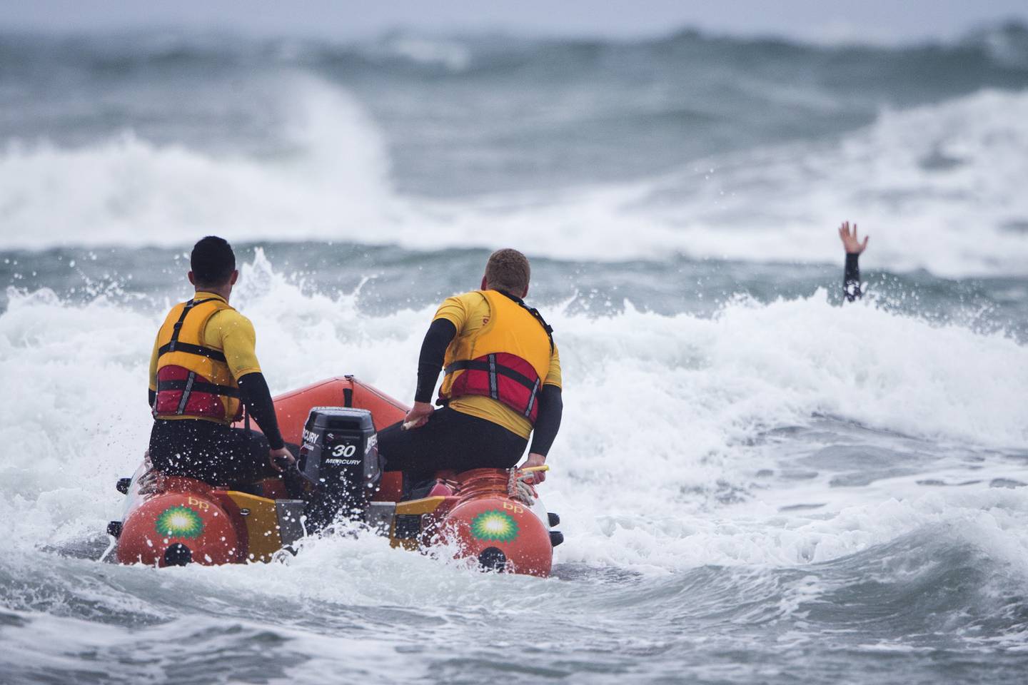 Surf Life Saving Northern Region volunteers in training at Auckland's Muriwai Beach. Volunteers...