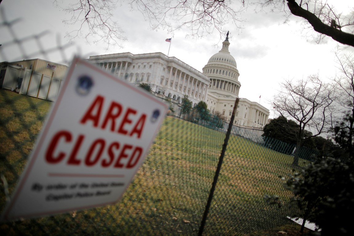 A view of the US Capitol building during the third day of a government shutdown in Washington....