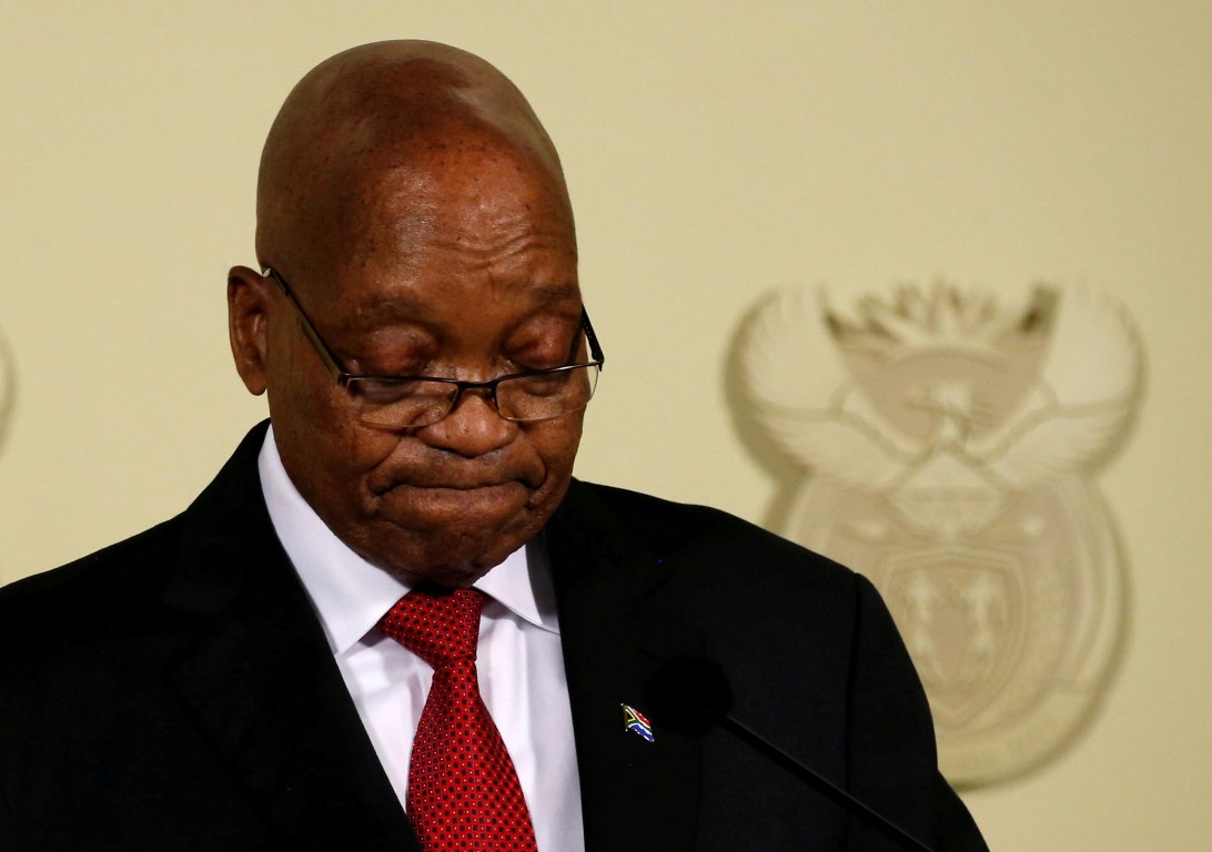 South Africa's President Jacob Zuma announces his resignation at the Union Buildings in Pretoria....