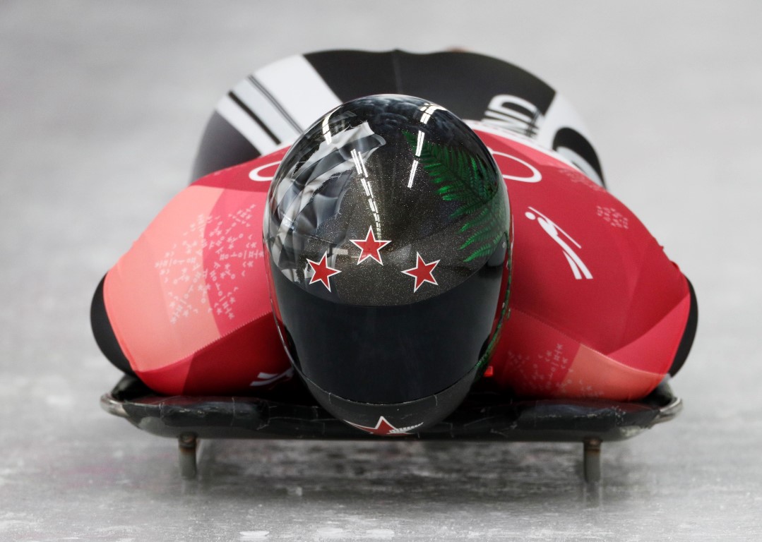 New Zealand skeleton racer Rhys Thornbury in action during the heat. Photo: Reuters