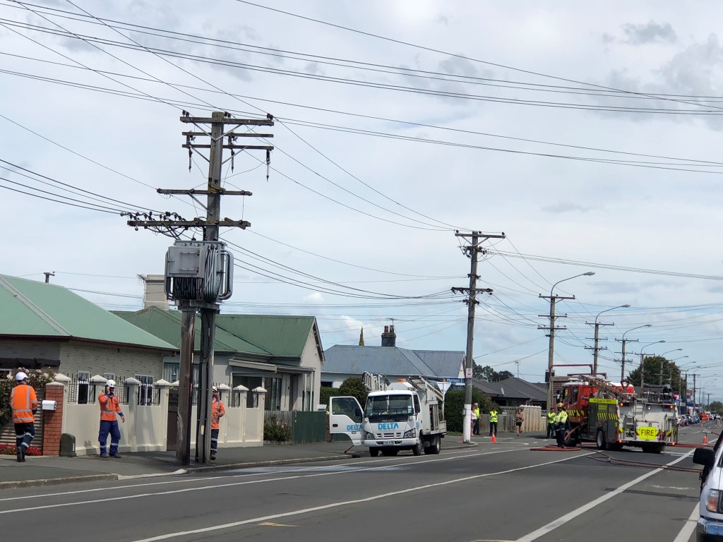 Emergency services and Delta staff at the scene this afternoon. Photo: Craig Baxter