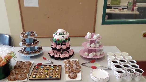 The video showed a table laden with sweet treats for Easter. Image: Waitemata DHB video