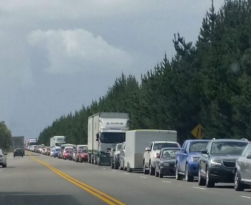 Southbound traffic on State Highway 1 north of Ashburton today. Photo Tyson Young

