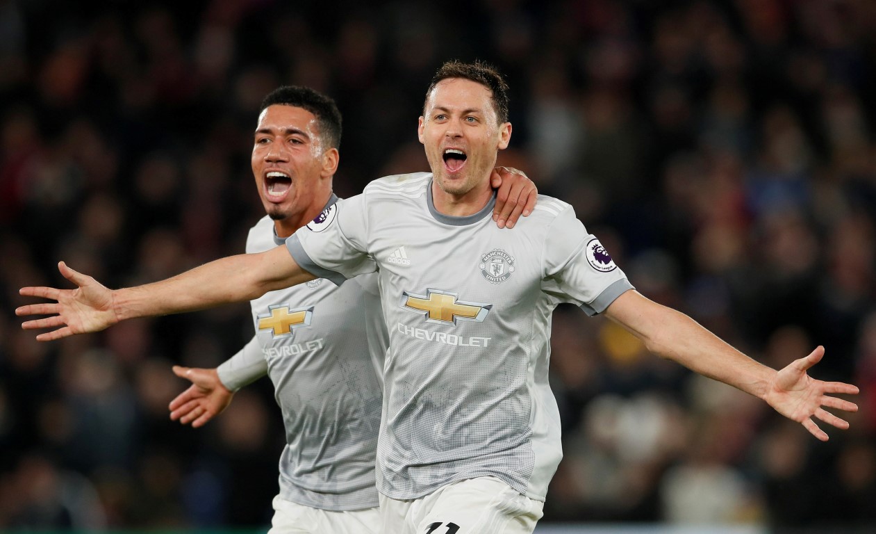 Nemanja Matic celebrates after scoring the winning goal for  Manchester United. Photo Reuters
