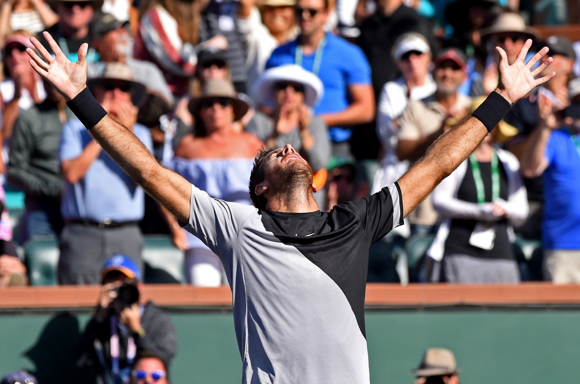 Juan Martin Del Potro celebrates his victory over Roger Federer Photo: Jayne Kamin-Oncea-USA...