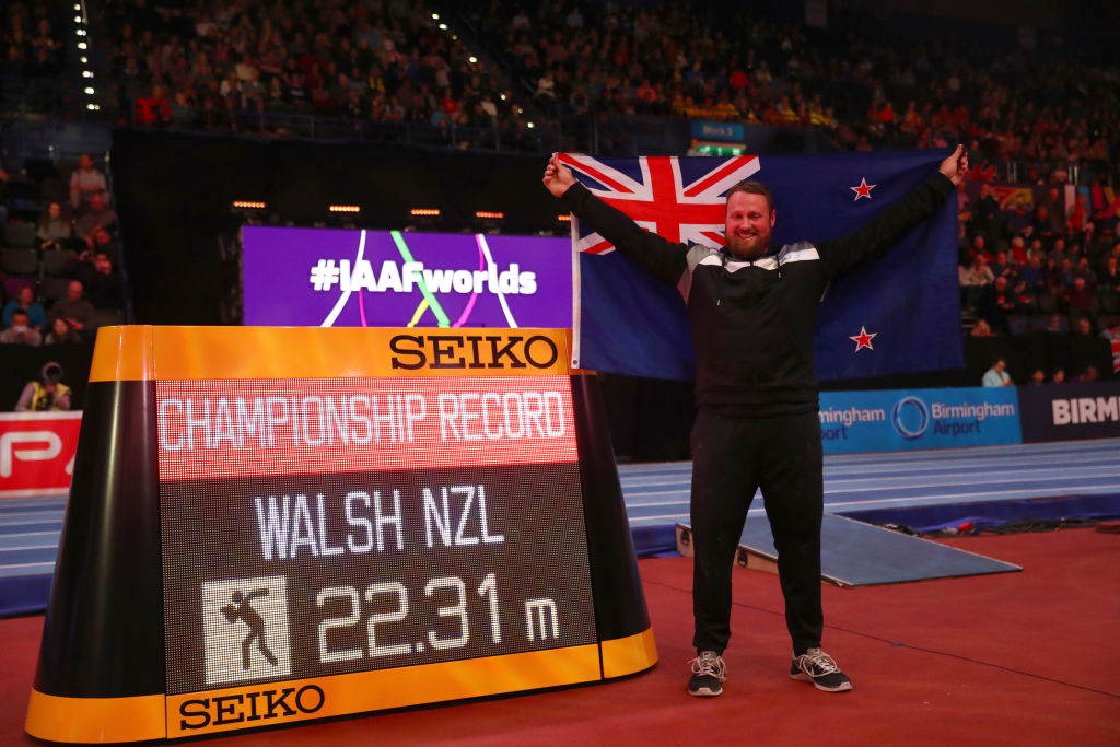 Tom Walsh celebrates his men's shot put victory the IAAF World Indoor Championships in Birmingham...