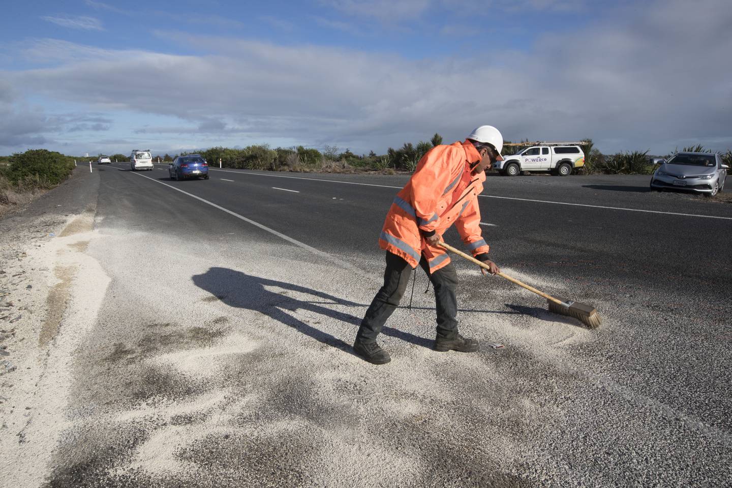 Contractors at work at the crash scene on State Highway 25. Photo: NZ Herald