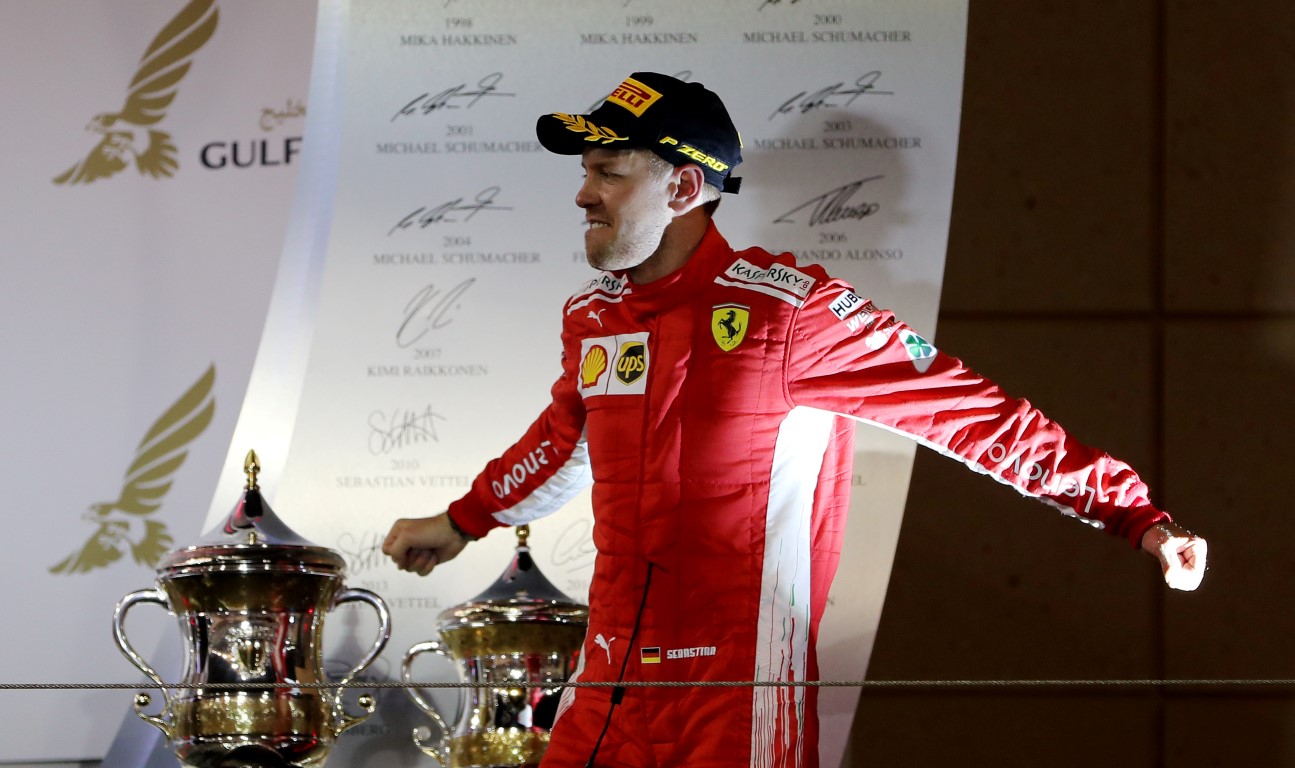 Sebastian Vettel celebrates his win in the Bahrain Grand Prix. Photo: Reuters 