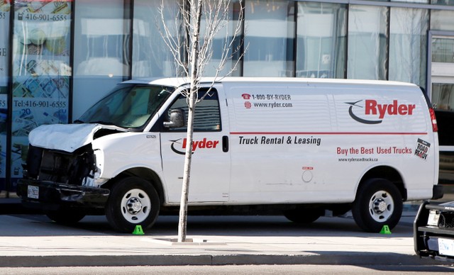 A van seized by police lies damaged after an incident where a van struck multiple people at a major intersection in north Toronto. Photo: Reuters A van seized by police lies damaged after an incident where a van struck multiple people at a major intersection in north Toronto. Photo: Reuters