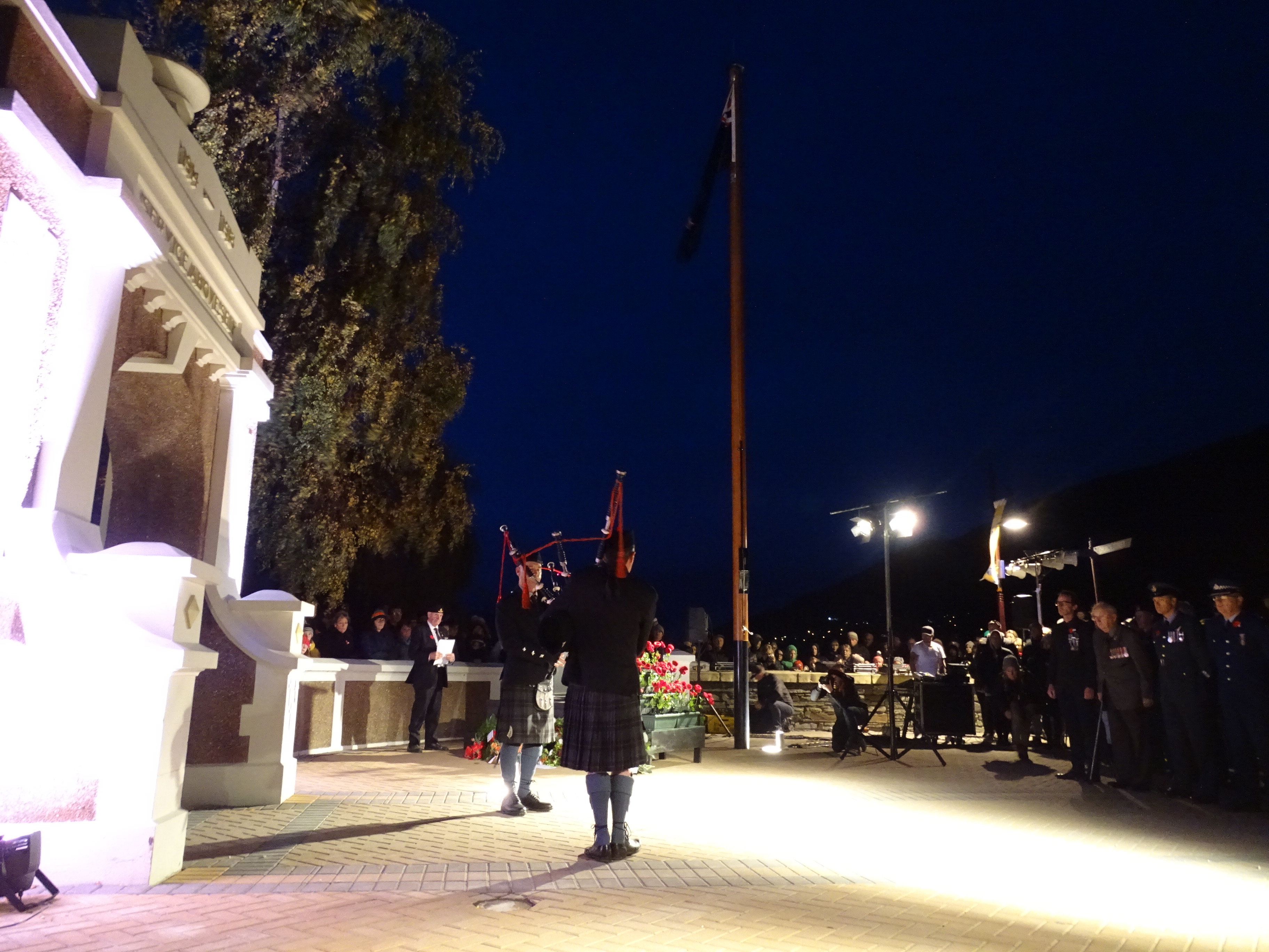 Pipers play The Lament of the Forrest at this morning's dawn service in Queenstown. Photo: Tracey...