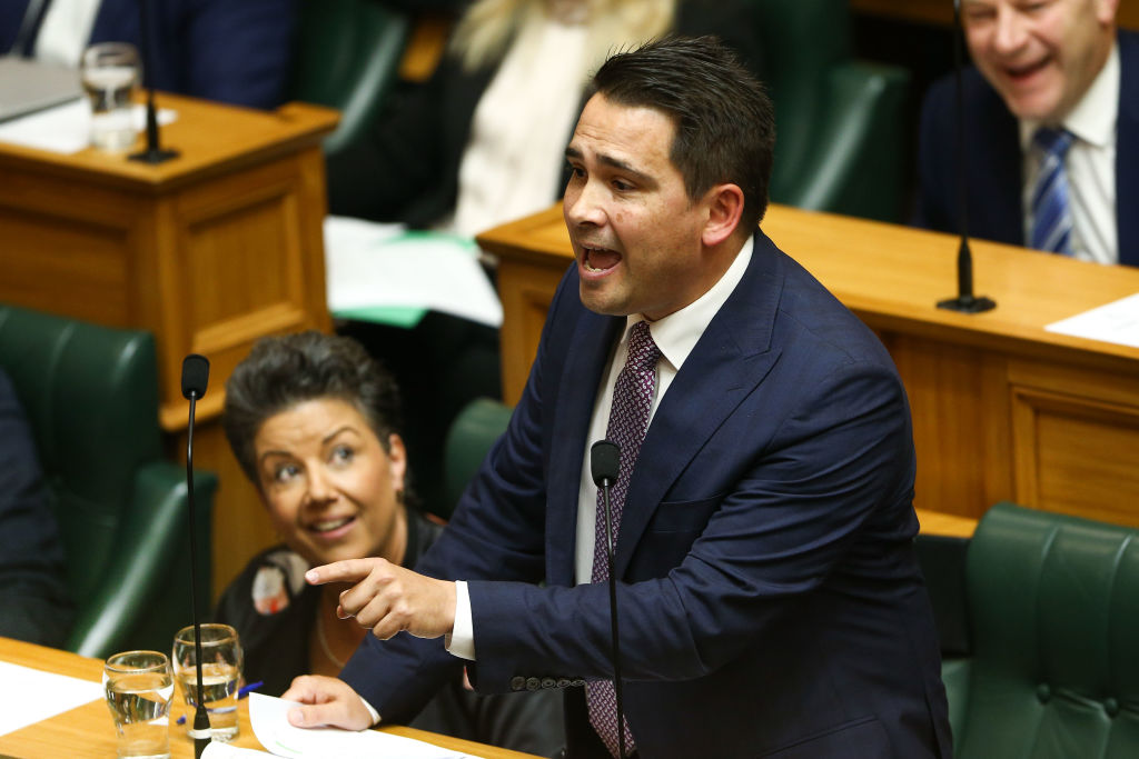 National leader Simon Bridges speaks during the 2018 Budget presentation at Parliament in...