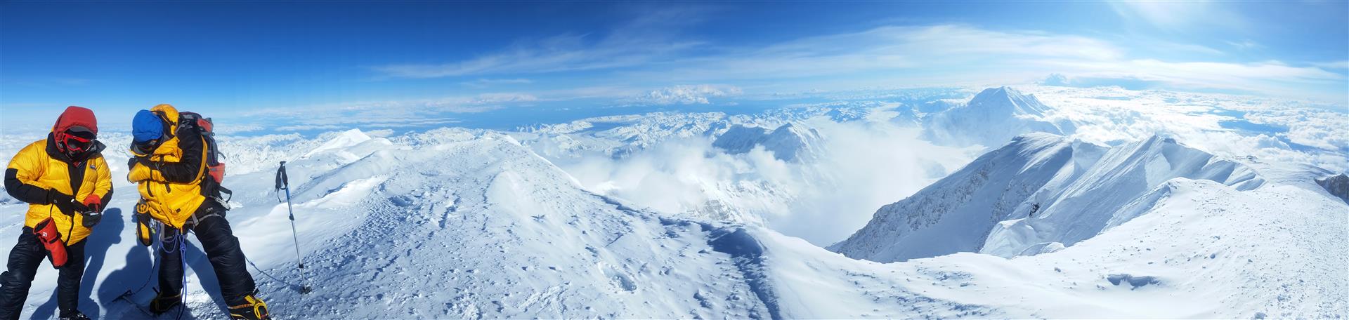 Brian Dagg (right), of Queenstown, and guide Zach Keskinen on the summit of Denali, Alaska, on Monday (NZ time). Photo: Jason Denley