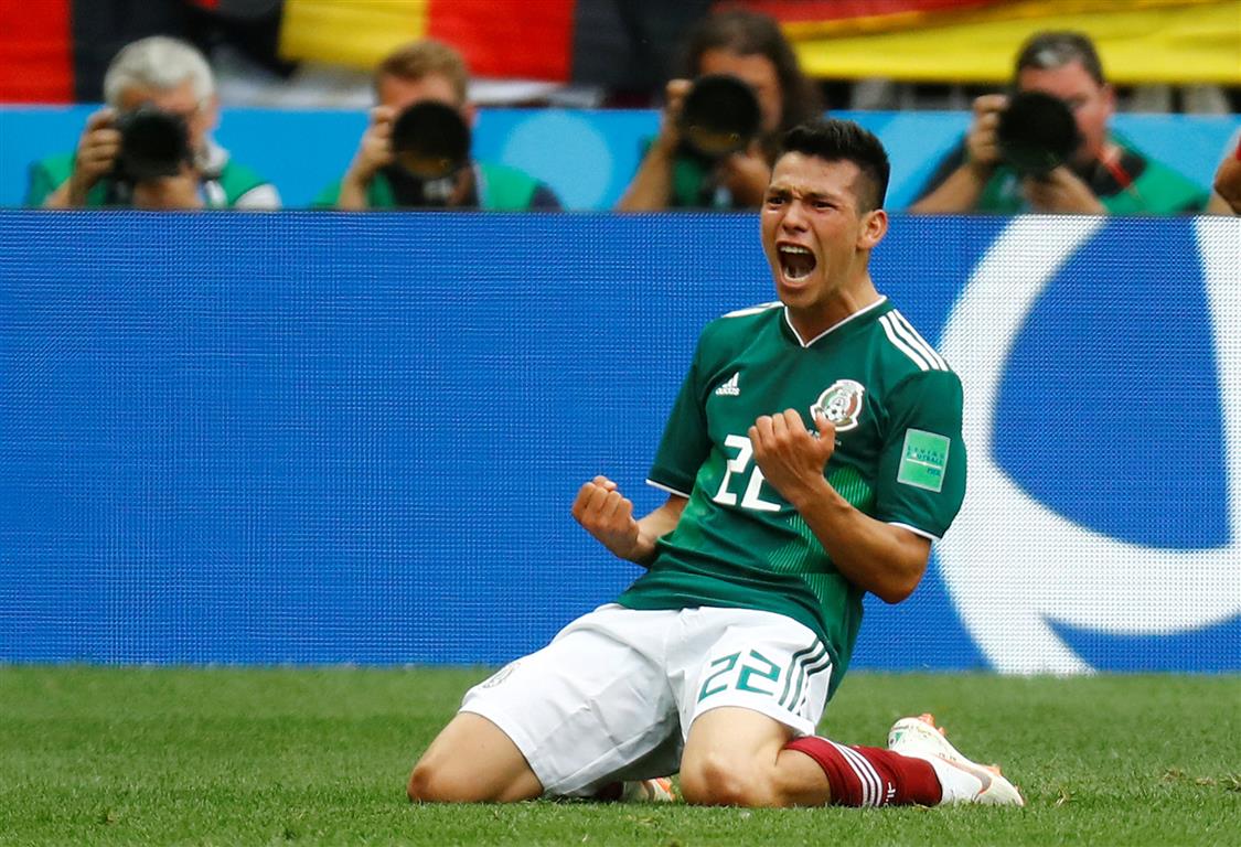Mexico's Hirving Lozano celebrates scoring against Germany. Photo: Reuters