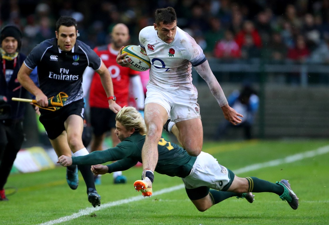 England's Jonny May runs the ball up against South Africa. Photo: Reuters