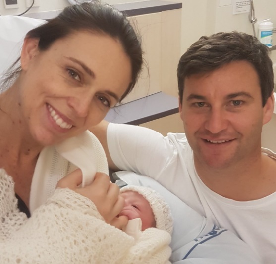 Prime Minister Jacinda Ardern and her partner Clarke Gayford proudly show off their baby daughter...