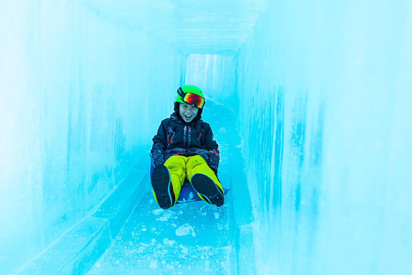 The Ice Castle features tunnel slides, turrets, peep holes and a large throne. Photo: Coronet Peak