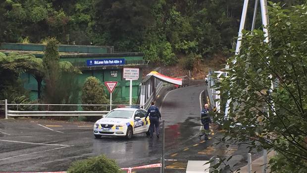 Cordoned scene at McLarens Falls bridge. Photo: NZ Herald 