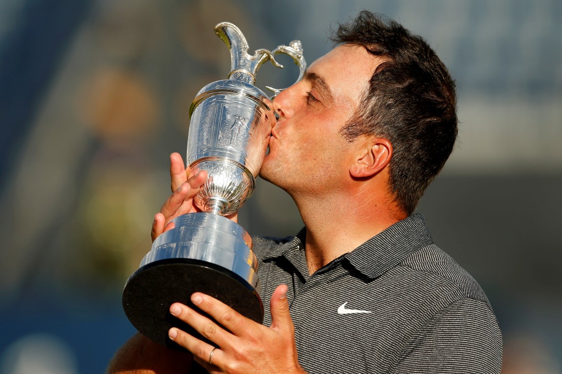 Francesco Molinari kisses the Claret Jug after his victory in the 147th British Open. Photo: Reuters