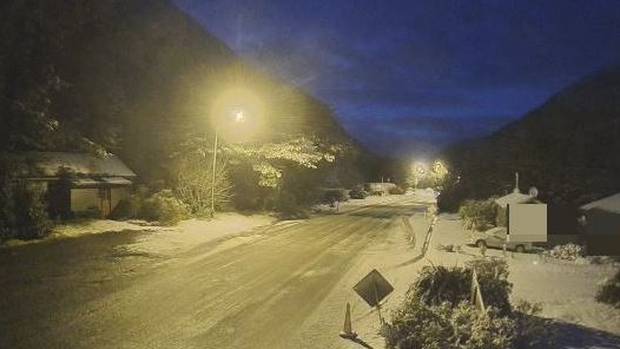 Snow at Arthur's Pass in the central South Island this morning. Photo: NZTA