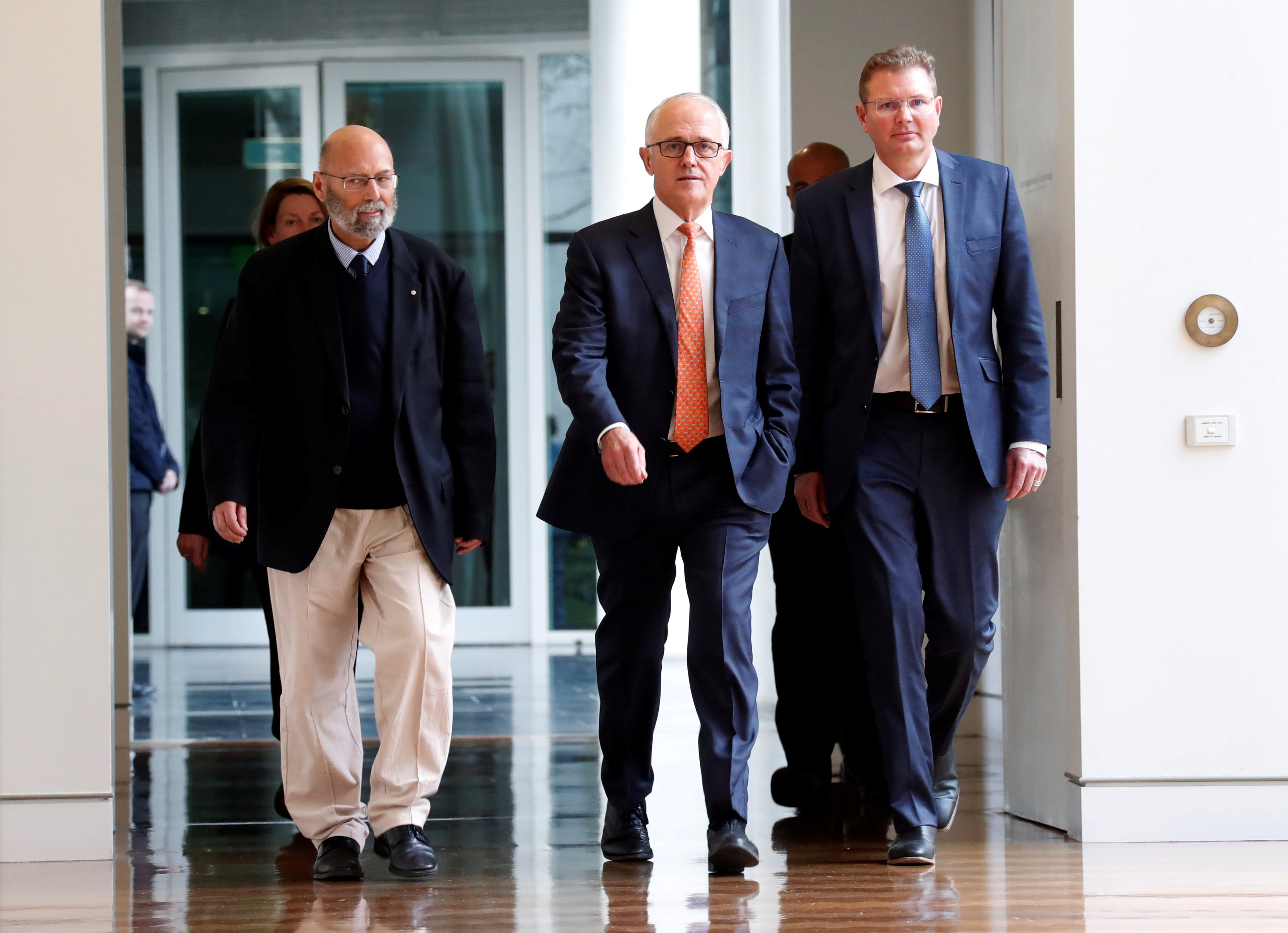 Australian Prime Minister Malcolm Turnbull arrives for a party meeting in Canberra. Photo: Reuters