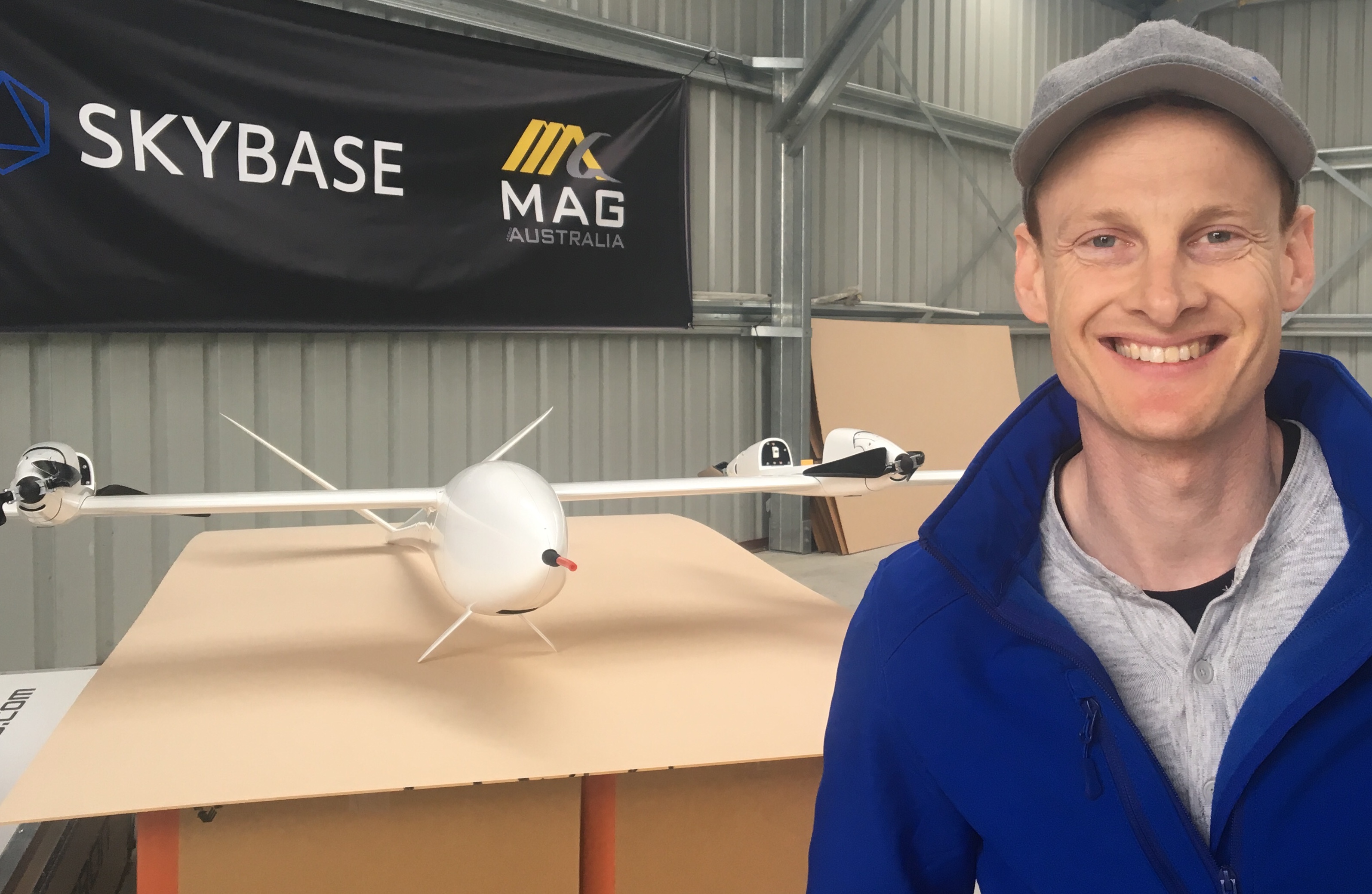 Skybase founder and chief executive Michael Read with one of the drones that can be used to send...