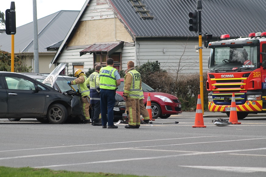 Emergency services at the scene in Invercargill today. Photo: Sharon Reece