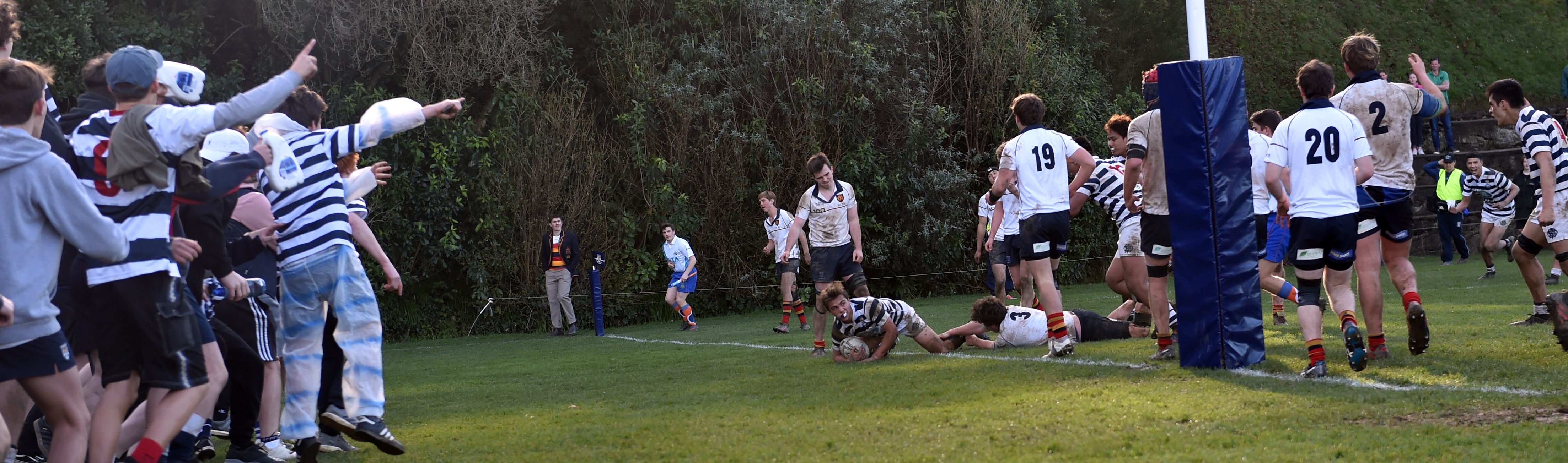 Otago Boys’ High School first XV halfback James Arscott scores the winning  try against the John...