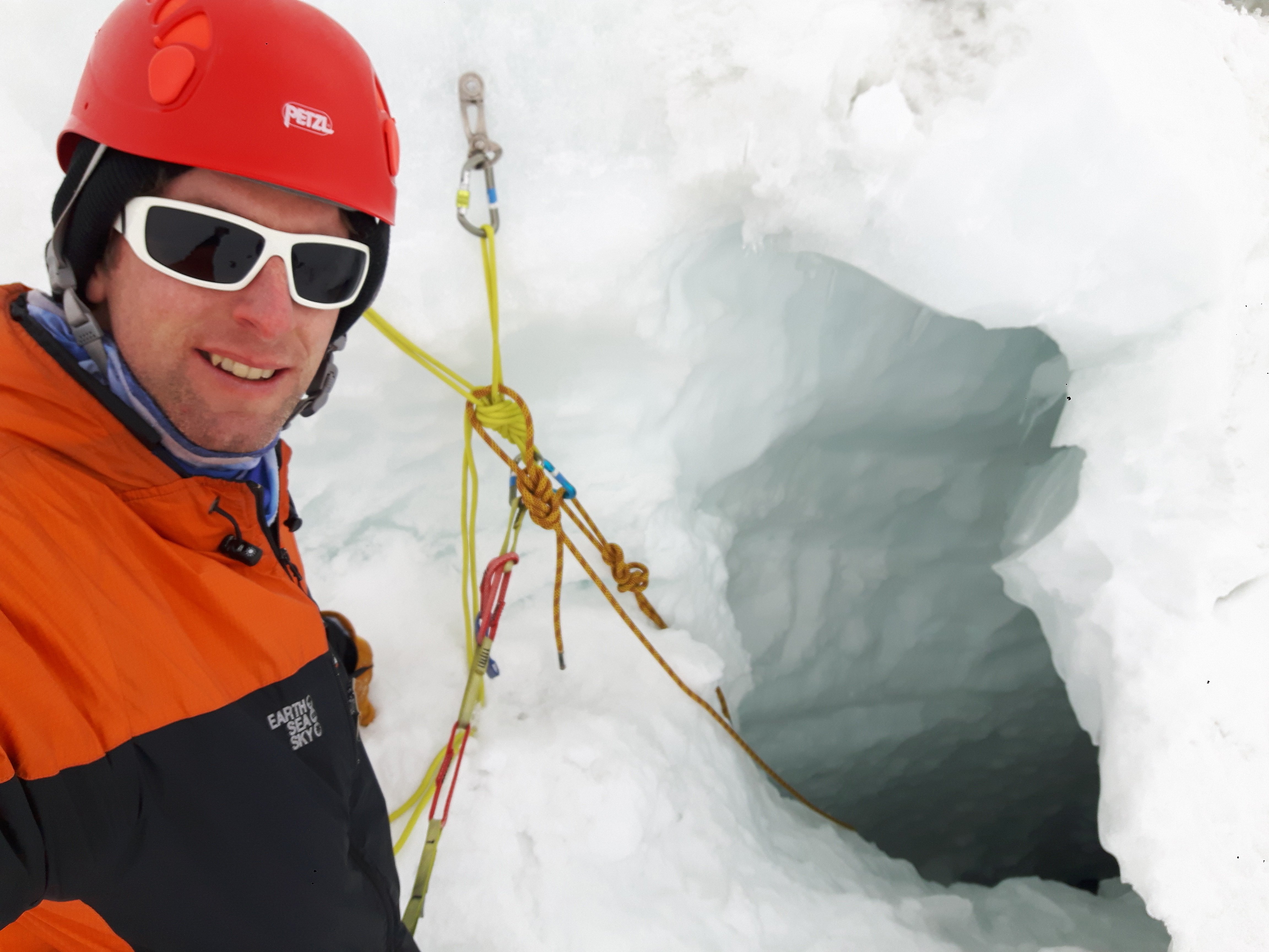 Chris Long during a crevasse rescue drill in the Antarctic. Photo: Supplied