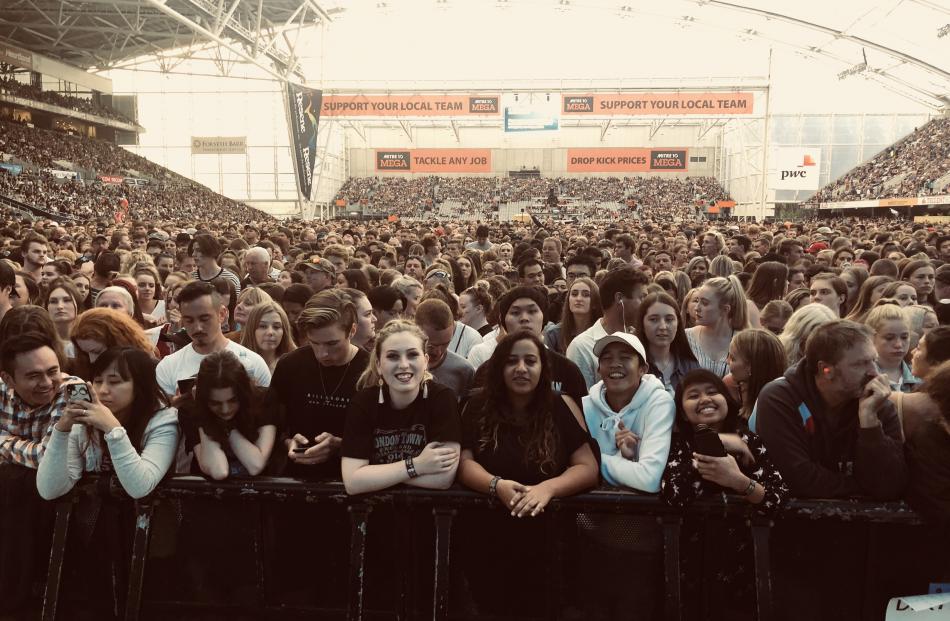 Fans pack Forsyth Barr Stadium ahead of the first of three Ed Sheeran gigs. Photo: Craig Baxter