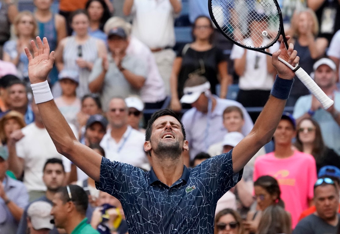 Novak Djokovic celebrates his win over Joao Sousa. Photo: Robert Deutsch-USA TODAY Sports