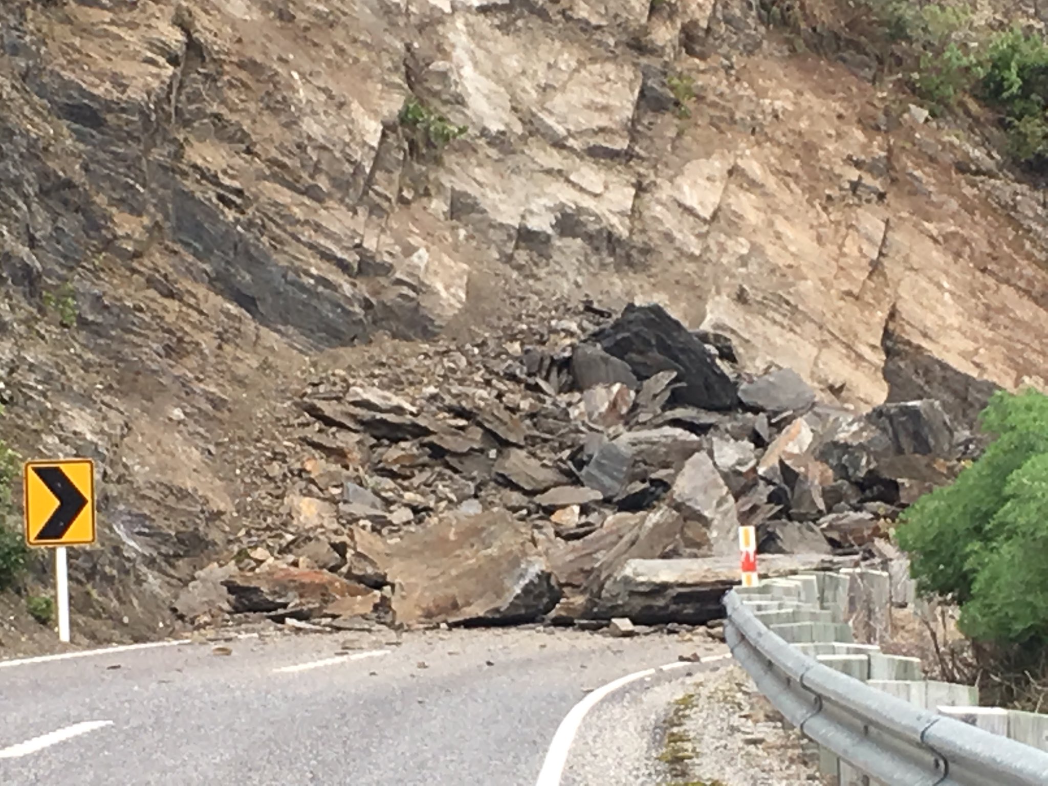 Rocks cover SH6 outside of Makarora. Photo: Lindsay Doebler