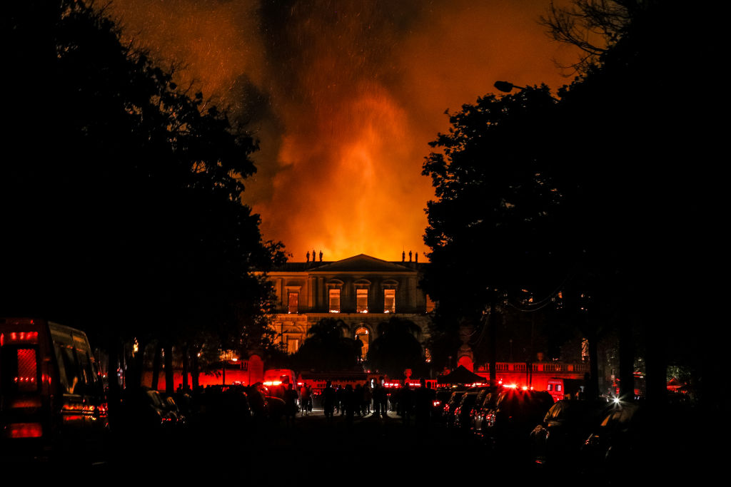 The fire burns at the National Museum of Brazil in Rio de Janeiro. Photo: Getty