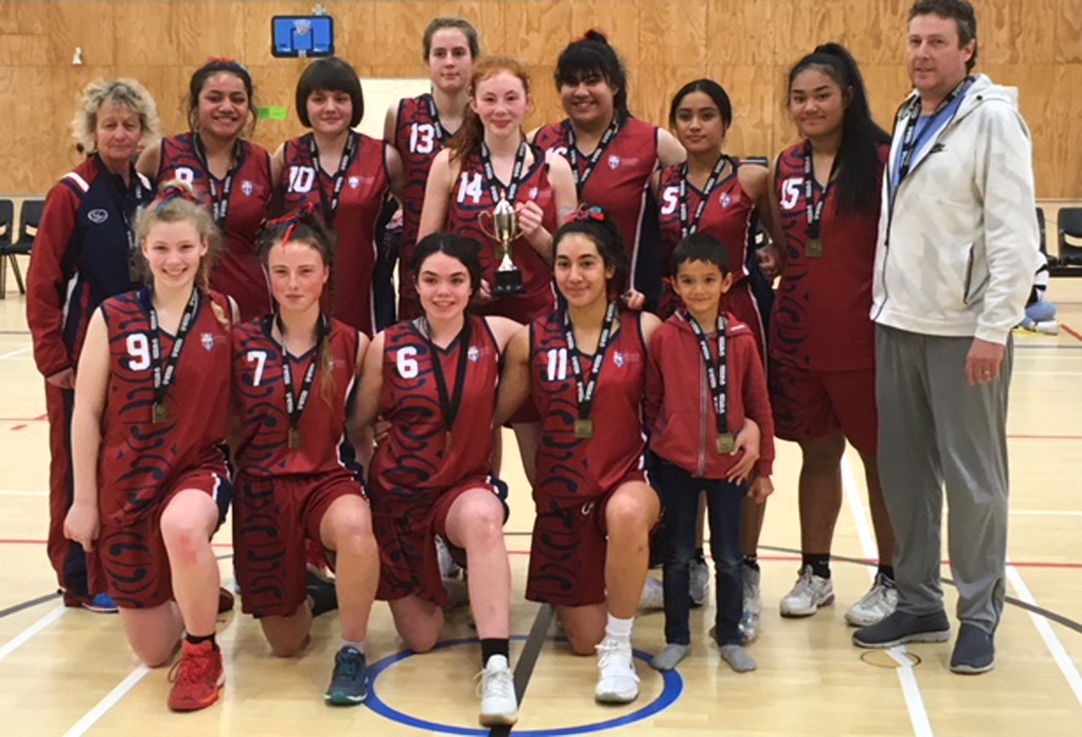 The Kavanagh College senior girls side of (back, from left) Liz Cameron (manager), Anita Samasoni...