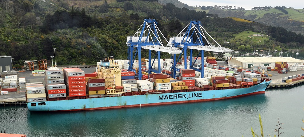 The man was struck by a container being loaded on to the Maersk Inverness. Photo: Stephen Jaquiery