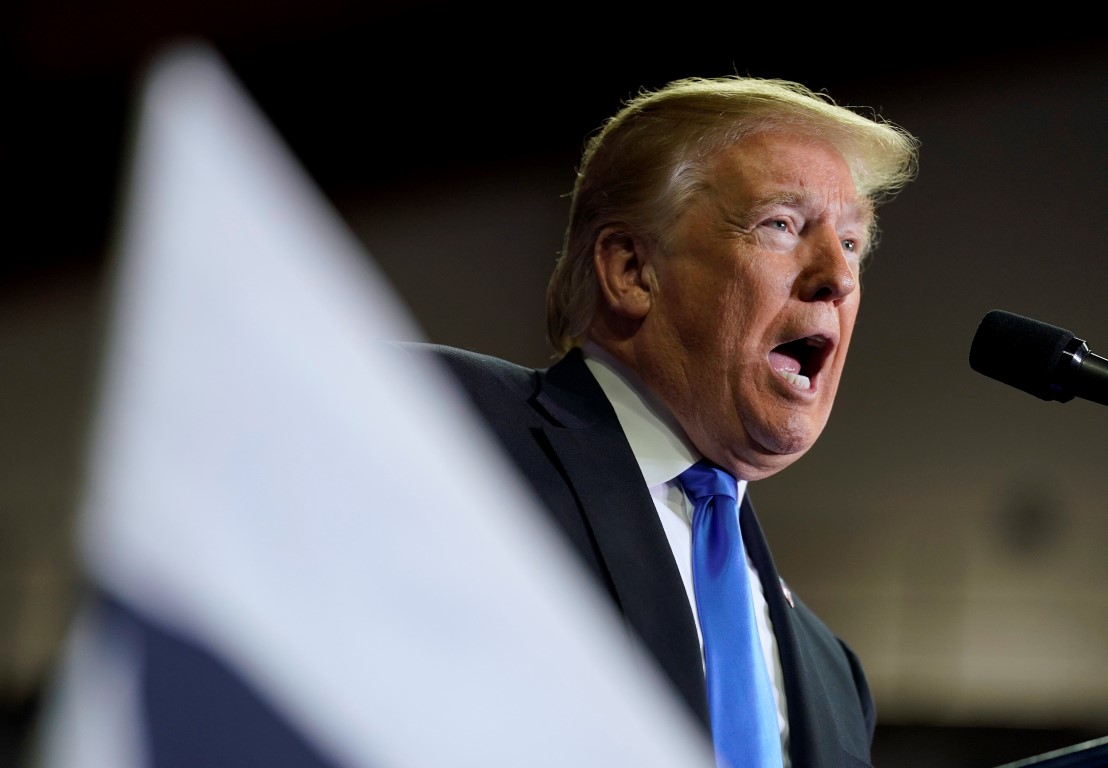US President Donald Trump speaks during a Make America Great Again rally in Richmond Kentucky