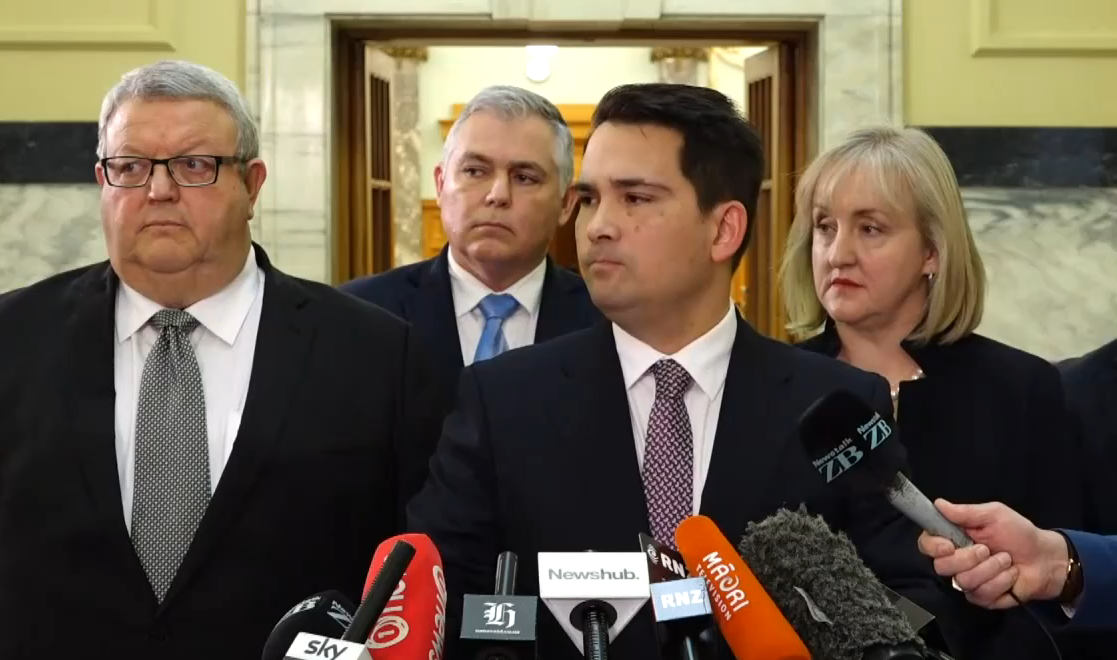 National leader Simon Bridges (centre) with Gerry Brownlee, Mark Mitchell and Amy Adams at...