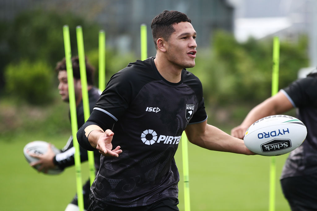 Dallin Watene-Zelezniak runs through drills during a Kiwis training session at Mt Smart Stadium...