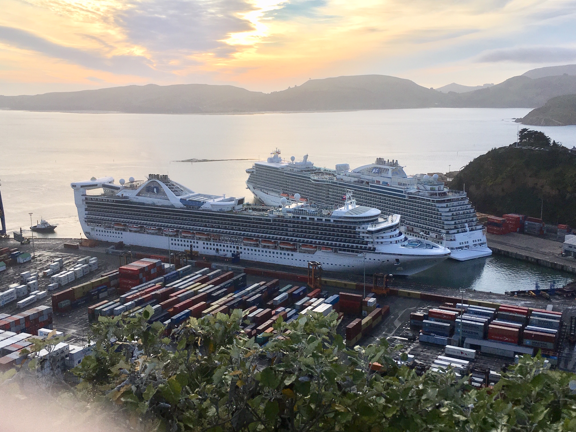 Cruise ships Majestic Princess and Golden Princess in Port Chalmers. Photo Stephen Jaquiery 