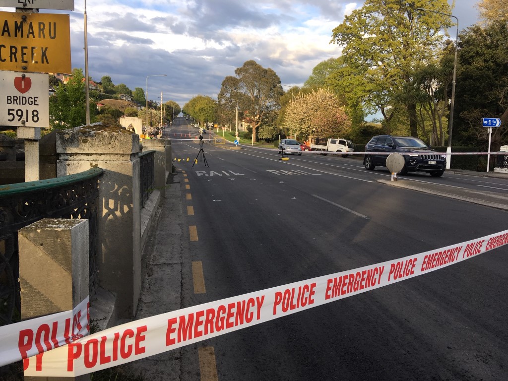 The road is closed to traffic this morning following the incident last night. Photo: Sally Rae