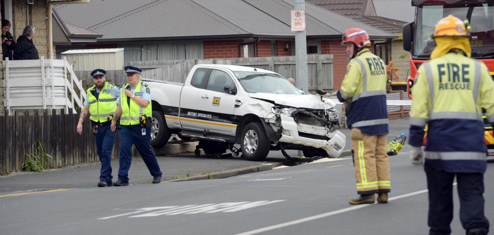 The damaged utility came to rest near the southbound lane of King Edward St  after the incident....